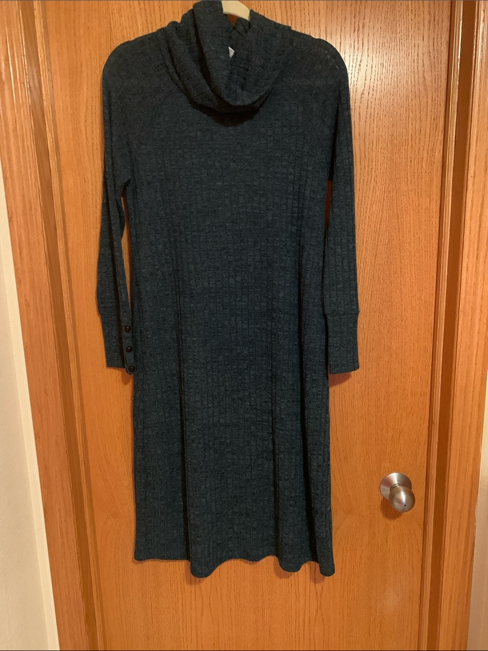 Christopher & Banks Dark Teal Cable-Knit Cowl Midi Dress